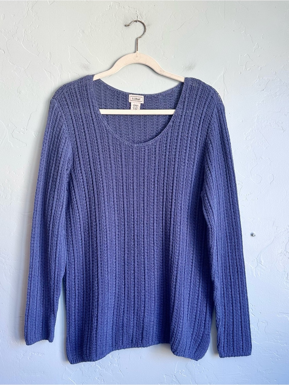 L.L. Bean Vintage Women's Blue Linen Cotton Open Knit Sweater XL Coastal Classic
